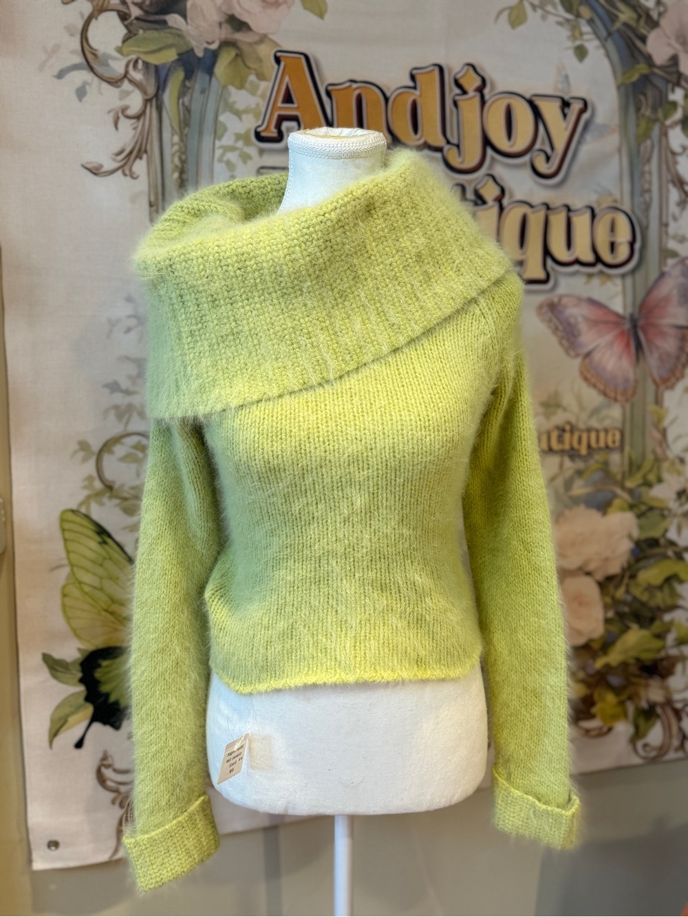 Angora Hair Lime Green Women’s Sweater - Picture 9 of 10